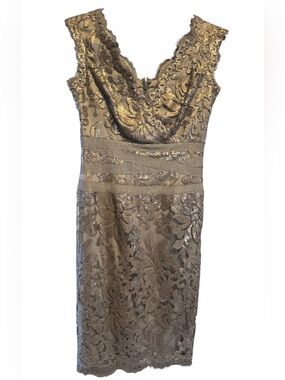 Tadashi Shoji Paillette Embroidered Sequin Lace Banded Dress Cocktail Women Sz 4